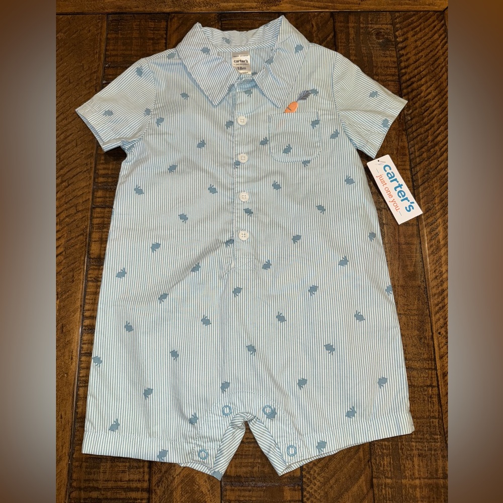 Carter’s Blue One Piece Rabbit Romper Size 18 Months NWT